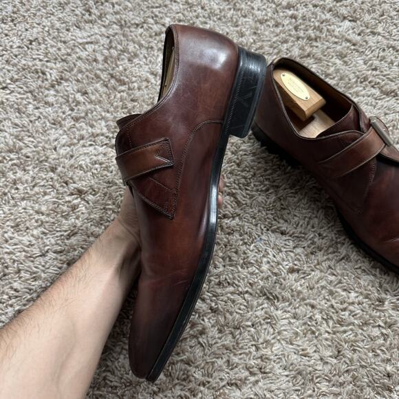 Magnanni Marco II Single Monk Strap Brown Leather Dress Shoes Men\'s Size 13 M